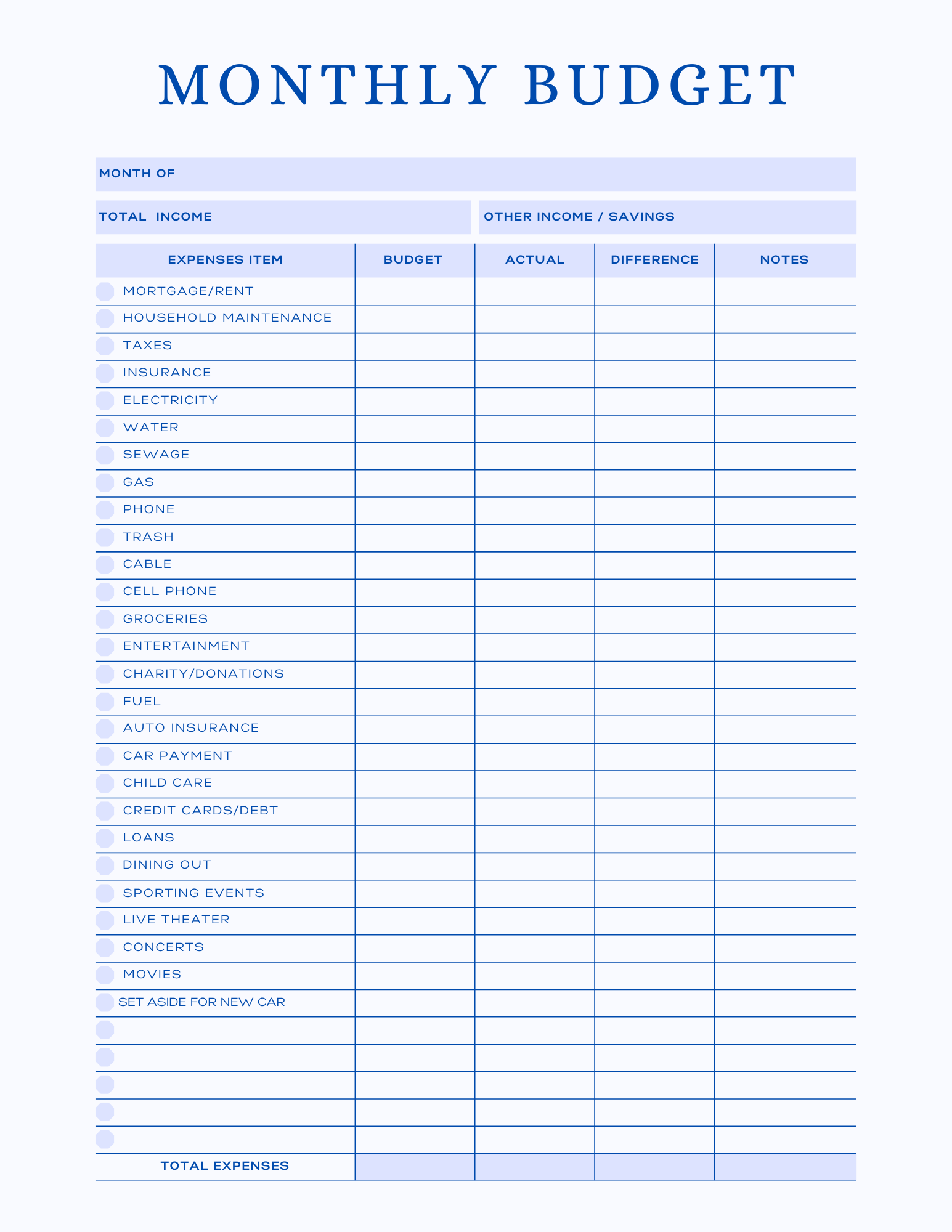 Monthly Budget